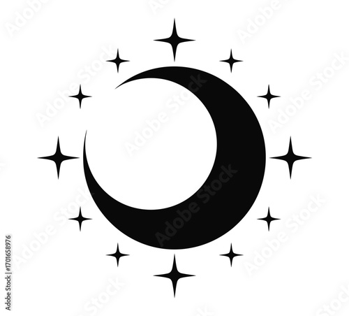Minimalist Black Moon Silhouette Vector – Flat Celestial Icon, Night Sky, Lunar Symbol, Space Design, Astronomy Illustration, Clip Art, Moon Phases, Nighttime, Cosmic, Minimal Flat Graphic