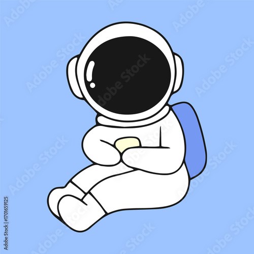Kawaii astronaut. Coloring page decorated with outline space elements. Coloring book page printable template a4 for children and adult