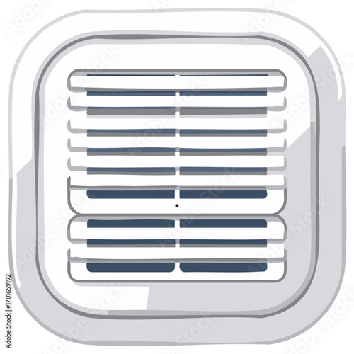 Illustration of air vent with grille in the wall indoors, cooling system equipment, ventilation