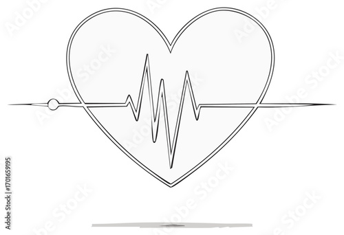 Stylized Heart Outline with Heartbeat Line Symbolizing Love Health and Medical Care