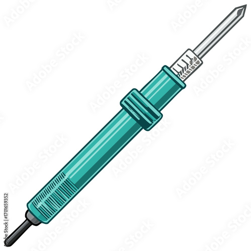 Graphic vector illustration of a teal soldering iron or pyrography pen