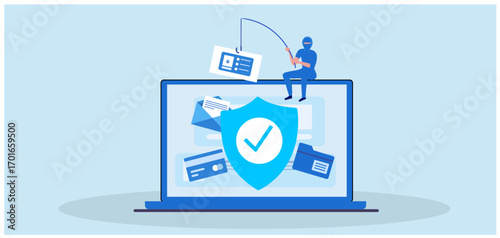 Cyber security and data protection privacy, PDPA concept. Businessman secure data management and protect data from hacker attacks and padlock icon to internet technology networking vector illustration