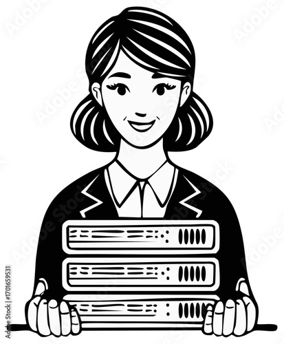 Woman Holding Servers in Business Style Illustration for Technology