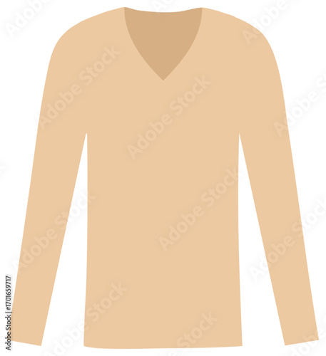 Simple illustration of a tan colored long sleeved v-neck sweater or shirt