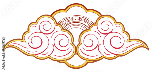 Ornamental design with traditional cloud shapes in gold and red colors