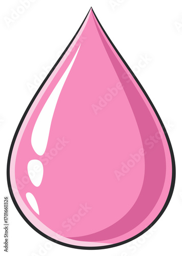Vibrant pink teardrop shaped liquid droplet with glossy highlights isolated