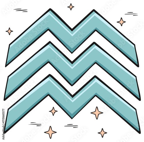 Aquarius Zodiac Sign Symbol in a Cute Style with Stars and Dashes