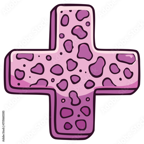Funky Pink Cartoon Plus Sign with Purple Spotted Texture for Math and Addition Concepts