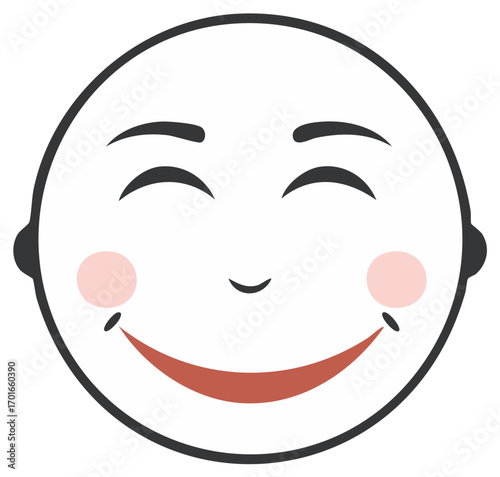 Simple happy cartoon face illustration with closed eyes and a broad smile