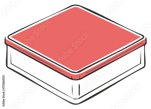 Red and white square box with a lid simple isometric graphic