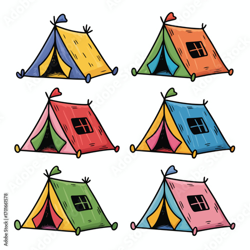 Colorful Cartoon Tents Camping and Outdoor Adventure