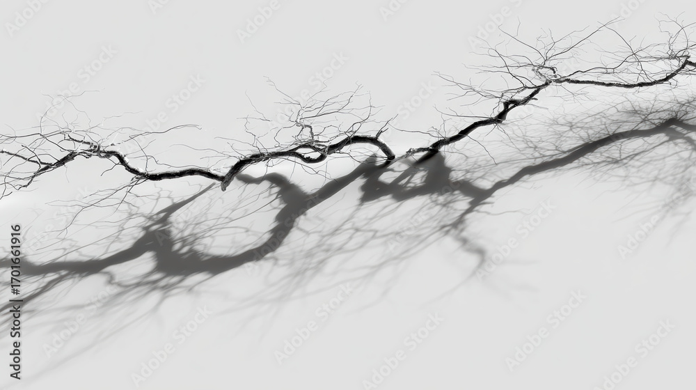 Fototapeta premium Leafless tree branch and shadow pattern on pale surface