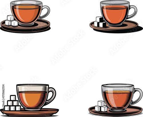 Tea Cups with Sugar Cubes on Saucers A Delicious Composition