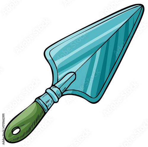 Handheld Garden Trowel with Green Handle and Teal Blade
