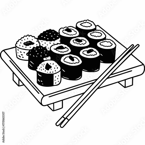 sushi with chopsticks