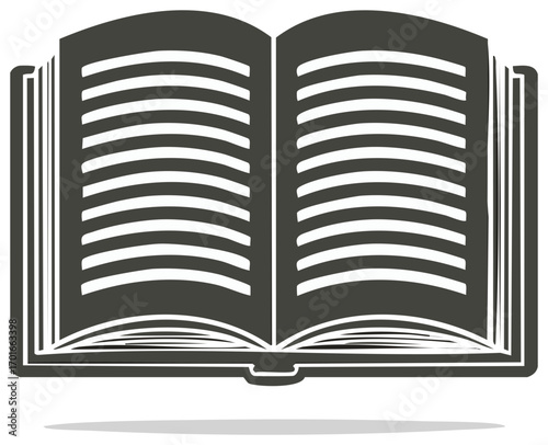 Illustrated Open Book with Generic Text Rows for Study Learning Knowledge
