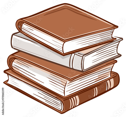 Stack of Brown and White Books, Education Concept, Literary Illustration