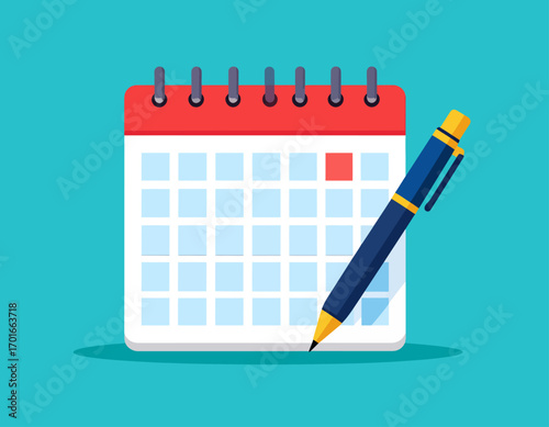 Ballpoint Pen and Calendar Vector Scene
