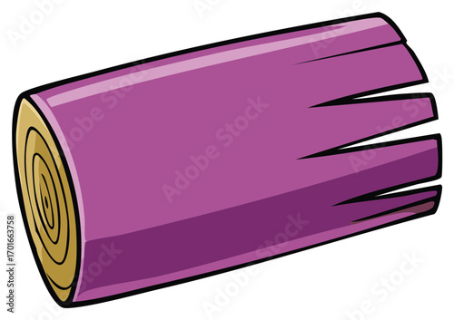 Purple log with natural wood grain and split ends artistic illustration