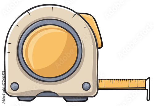 Retractable measuring tape cartoon illustration construction and DIY tool