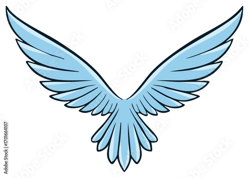 Stylized Angel Wings Spreading Light Blue Feathers Freedom Symbol Illustration