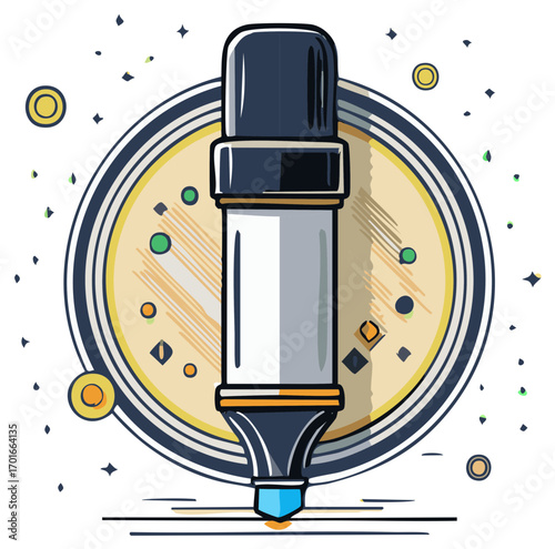 Illustration of a marker with round shapes and spots around it for decoration or background usage