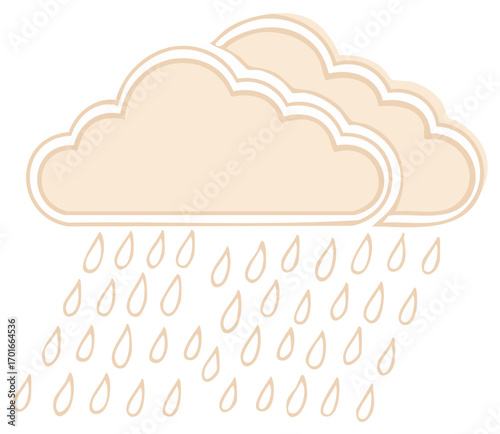 Rainy day illustration with beige clouds and raindrops for weather forecasts