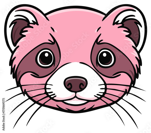 Cute Pink Ferret Like Animal Face Cartoon Illustration Friendly Character Headshot
