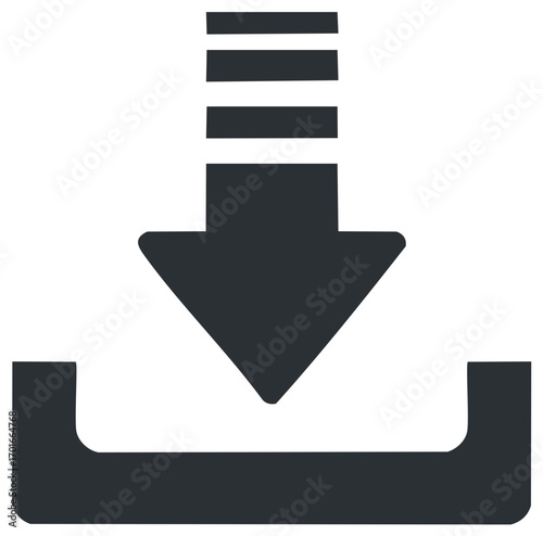 Download symbol with downward arrow and loading tray signifying file transfer and saving data to storage