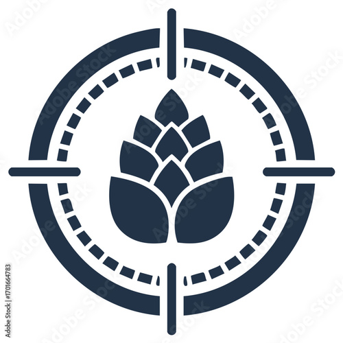 Hop cone in target crosshairs icon for craft beer and brewery concepts