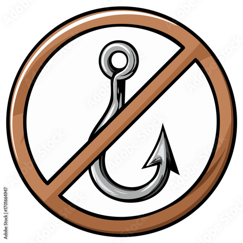 Prohibition Sign with Fishing Hook and Diagonal Bar Graphic