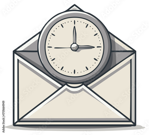 Time sensitive email message notification with clock and envelope illustration
