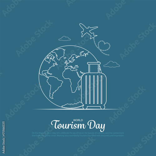 world tourism day minimal concept design in line art format. creative vector illustration.