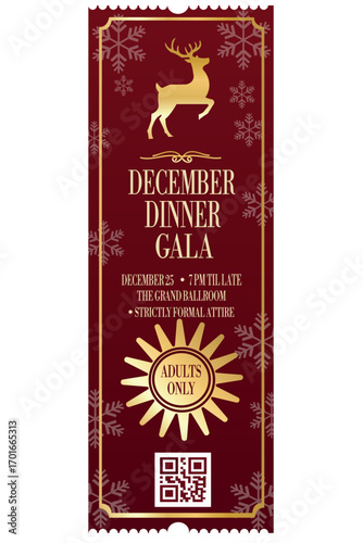 Elegant December Dinner Gala Ticket for Adults Only with QR Code and Festive Design