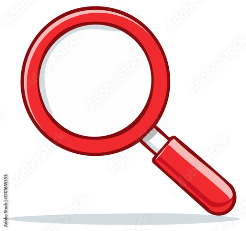 Vivid Red Magnifying Glass Icon with Sleek Design Showcasing Search, Examination, and Analysis Concepts