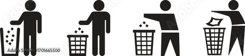 Trash Can Icon set. Simple, clean, and modern illustration of a trash can icon, perfect for websites, apps, and graphic design projects. Vector illustration of Man with Dustbin icon.