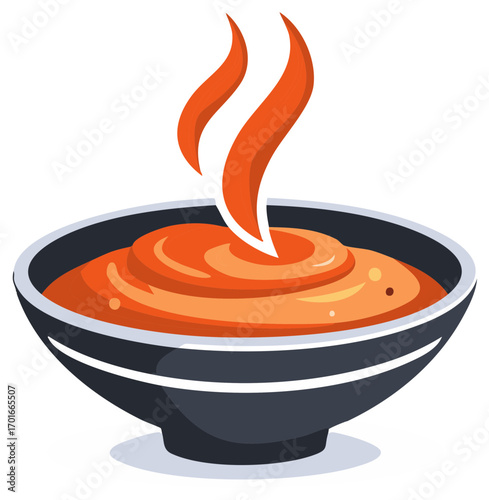 Illustration of a bowl filled with hot soup with rising steam
