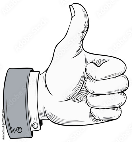 Illustrated Hand in Suit Sleeve Displays a Thumbs Up Gesture of Approval and Success
