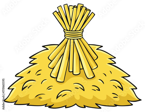 Stylized golden hay bale cartoon illustration farm agriculture harvest season icon