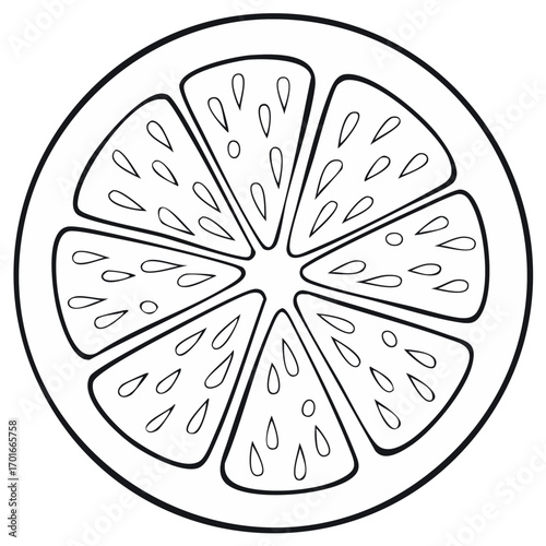 Isolated Orange Slice Black and White Outlined Style Illustration for Graphic Design and Coloring Pages
