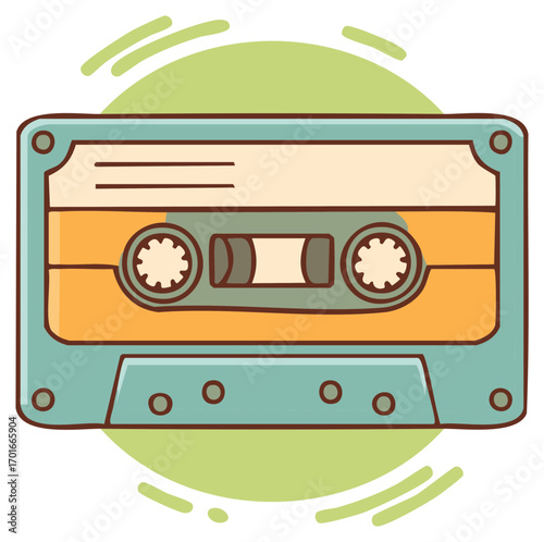 Cartoon Retro Audio Cassette Tape with Green Background Illustration for Adobe Stock