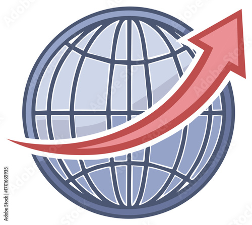 Global Growth and Progress Concept Icon with Upward Arrow