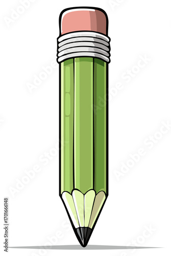 Cartoon Green Pencil with Eraser: Education, Design, and Creativity Symbol, Stationery Item