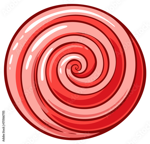 Illustration of a Round Hard Candy Sweet with a Red and Pink Swirl Patterned Design