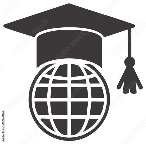 Global Education, Worldwide Learning, Graduation Cap on Globe, Global Education Symbol