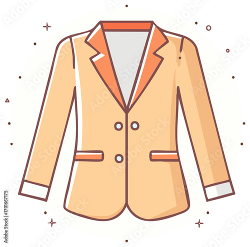 Stylized Illustration of a Two-Buttoned Blazer Jacket with Geometric Shapes Around It and Cartoon Style