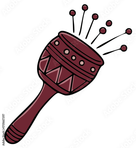 Hand drawn ethnic maraca illustration with sound and geometric patterns