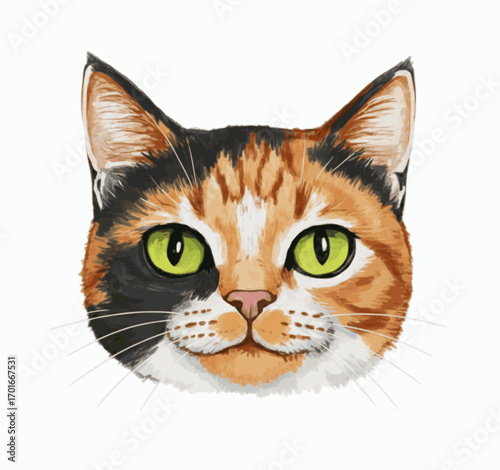 Temple Companion painting of thai cat head Tricolor cat isolated vector illustration svg