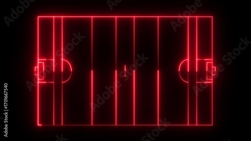 Gaelic football field icon animation on black background. futuristic digital icon video of a high-tech Gaelic football field. 4k motion video.
