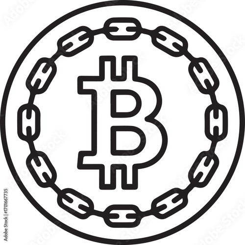 bitcoin blockchain crypto currency icon secure chain outline digital money coin finance technology symbol
